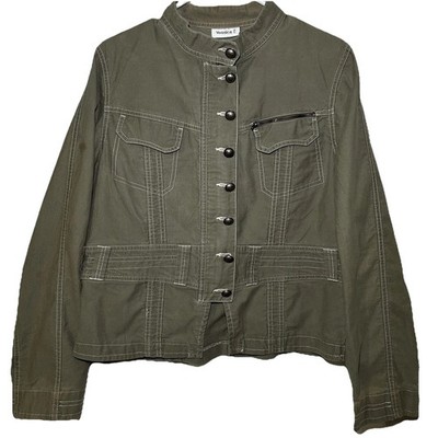 Yessica Olive Green Jacket Woman s Small Button & Zip Up Pockets Long Sleeve
