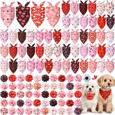 100 Pcs Valentine's Day Dog Bandanas  Flowers Set, Heart Love Pet Scarf for ...