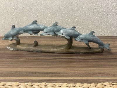 5 Dolphins Swimming In Formation Resin Figurine  12''x 4 .