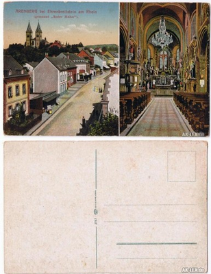 #ad Arenberg Koblenz 2 Bild Straßenansicht und Kirchen Innenansicht 1915 EUR 6.62