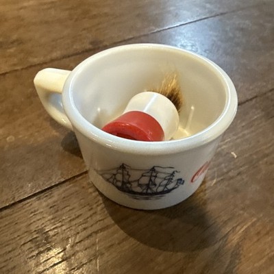 Vintage klassischer alter Gewürz Shulton Glas Rasierbecher - blau Schiff rot altes Gewürz 