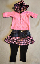 U.S. Polo Assn. Two Piece Set Pink Hoodie Denim Jean Skirt Leggings Girls 12M