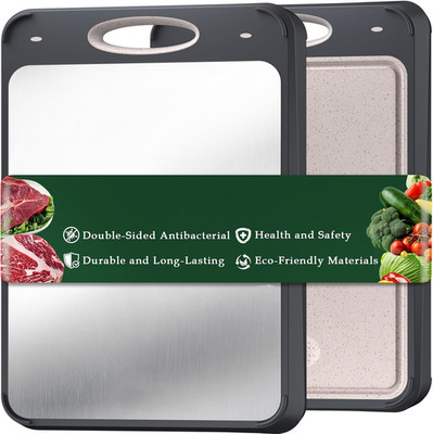 Stainless Steel Cutting Board Double Sided Wheat Straw Chopping Board Large 16in