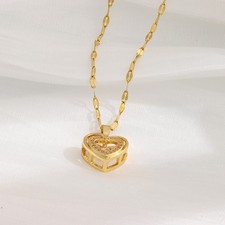 3D Double Heart CZ Crystal Pendant Necklace Women Titanium Gift