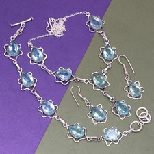 London Blue Topaz  Set Jewelry Sterling Gemstone Handmade Earrings
