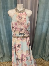 Alyce Blue Multicolor Floral Beaded Halter Formal Gown Size 16 Lot #1