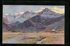 Künstler-AK Edward Harrison Compton: Badgastein, Blick übers Feld auf die Berge 