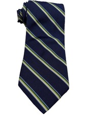 Brooks Brothers Silk Navy Blue Green Stripe Repp Tie / Width: 3.75 Length 58  