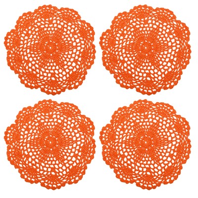 4Pcs Crochet Doilies 8 Inch - Handmade Crochet Cotton Coaster Orange