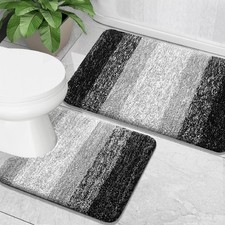 Bathroom Rug Set 2 Piece 30 x 20  24 Non Slip Plush Shaggy Mats Black OLANLY