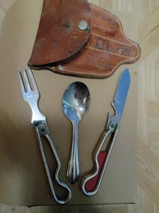 VTG Boy Scout Mess Kit Leather Geo Schrade Stainless Steel Complete Bridgeport