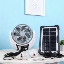 Solar Camping Fan with Solar Panel Rechargeable Tent Fan LED Light USB