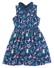 ModCloth Blue Pink Astrology Horoscope Sleeveless Collared Pocket Sheath Dress M