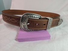 Ariat 34/85 2006 Leather Belt "Fat Baby" Roses Leaves Western Width 1 1/2" Med.