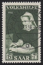 Saarland 378 Volkshilfe Gem&auml;lde 15 Fr 1956, gestempelt O