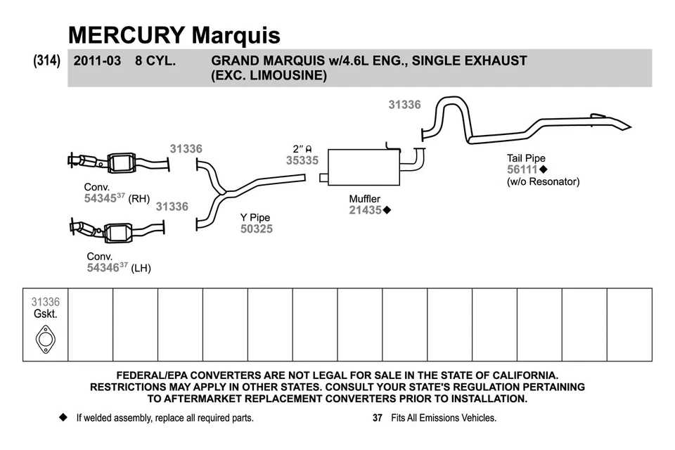 For Ford Crown Victoria 2003-2011 Walker Aluminized Steel Exhaust Y-Pipe Foto 3 de 3