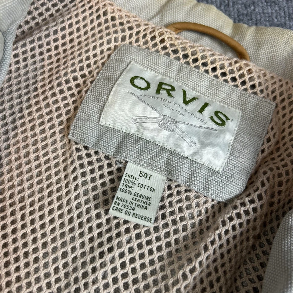 Orvis Blazer Mens 50 Tall Khaki Canvas Sport Coat Leather Elbow Patches Hunting - Image 2 of 4