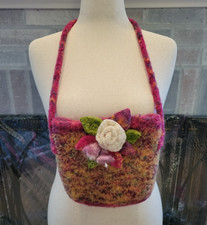 Handmade Boho Hippie Felted Wool Tote Purse Maroon Brownish Strap Embellished