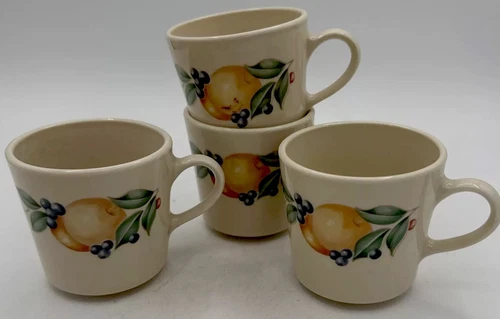 Corning Ware Corelle Abundance Coffee Cups Mugs Fruit Pattern Set of 4 USA