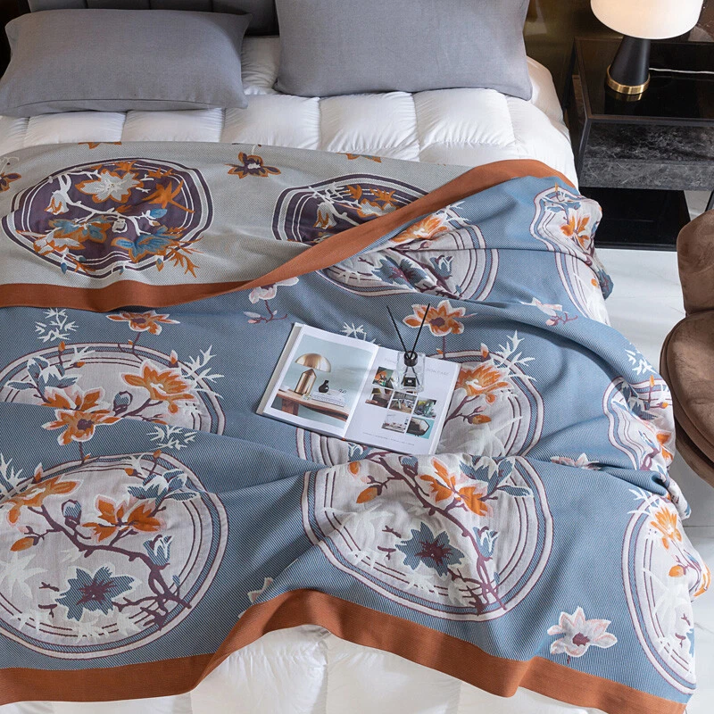 Manta china de algodón puro Toalla de nivel A Edredón Cubierta de cama Toalla Manta 98x90 pulgadas Foto 4 de 4