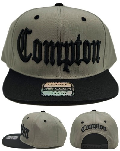 Compton New Leader Top Level Old English Banner Gray Black Snapback Era Hat Cap