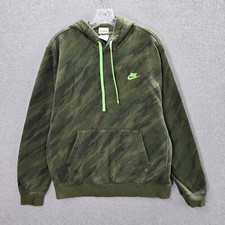 Nike Men Hoodie M Green Camo Fleece DD5126-326 Long Sleeve Cotton Polyester Logo