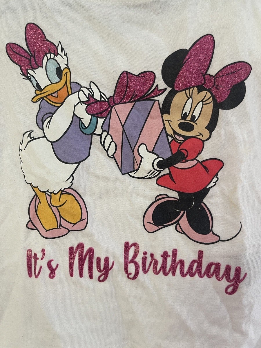 Disney Baby Girls Minnie Mouse Daisy Duck Birthday Glitter T-Shirt