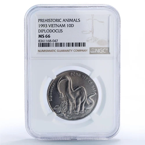 Vietnam 10 dong Diplodocus Prehistoric Animals Dinosaurs MS66 NGC CuNi coin 1993