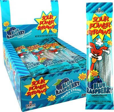 Sour Power  Candy Straws, Blue Raspberry, 1.75 oz (Pack of 24)