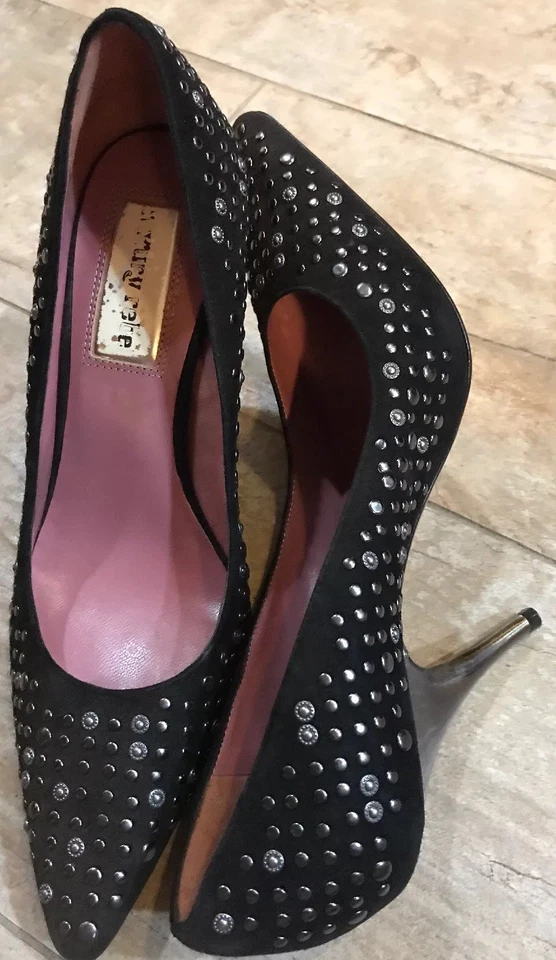 Wms LUXURY REBEL Black Suede Studded 4” Stiletto Heels Sz 39.5/US 9M Mint! - Image 2 of 4