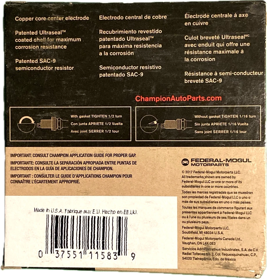 Conjunto de vela de ignição de cobre Champion 4 peças para Chevrolet Aveo5 2009-2011 L4-1.6L - Imagem 3 de 3