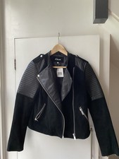 Etam Black Leather Suede Women Biker Jacket, Size M!
