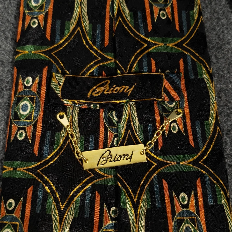 Corbata de cuello Brioni para hombre de 3 5/8" de ancho Art Deco geométrica seda hecha en Italia 59" de largo Foto 4 de 4