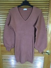 Altar'd State Women’s Size Medium Brown Long Sleeve V-Neck Sweater Dress CW-468