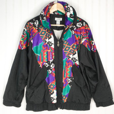 Vintage Lavon Womens Leisure Track Jacket Black Multicolor Full Zip Pocketss