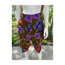 80s Rouie Floral Bermuda Shorts Tropical Pleat Front Wide Leg Brushed Cotton Sz