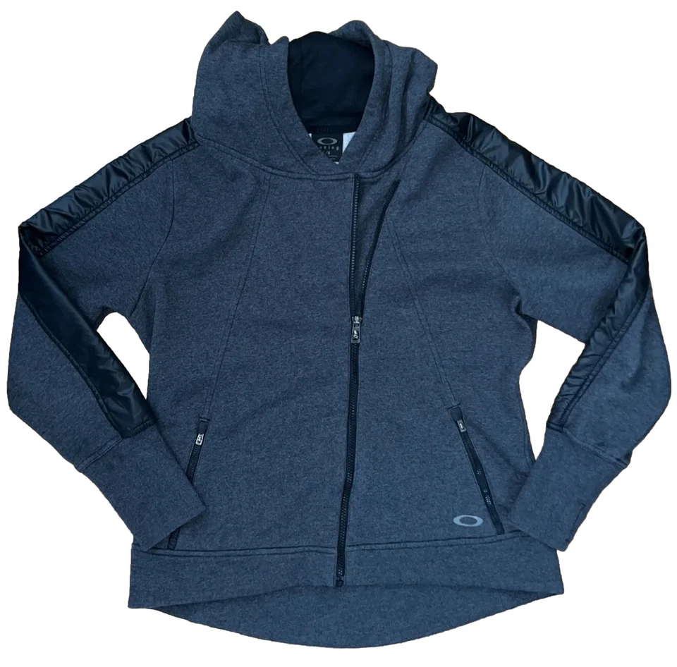 Chaqueta con Capucha Oakley Cremallera Talla L Rayas Negras y Gris Manga Larga Asimétrica Foto 4 de 4