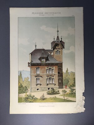 Landhaus Stuttgart Lithographie Moderne Architektur LAMBERT STAHL Wittwer T73