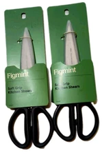 Figmint 2 Pk Stainless Steel Kitchen Shears Soft Grip Dark Gray w/Safety Cover