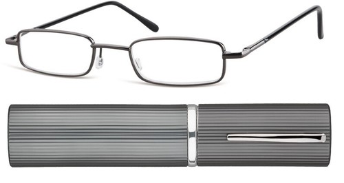 Kleine Lesebrille für Damen und Herren extrem leicht mit Etui Grau