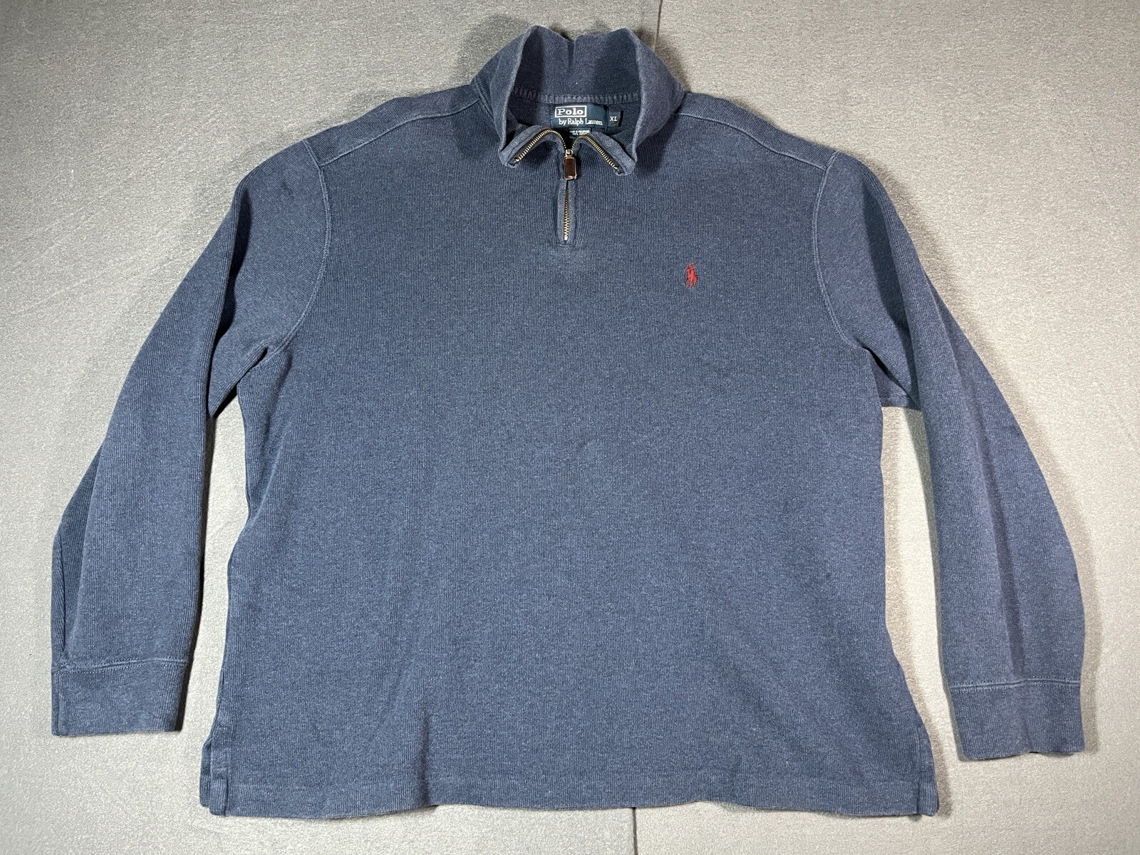 Polo Ralph Lauren maglione uomo XL blu navy pullover quarto zip rosso difetto pony