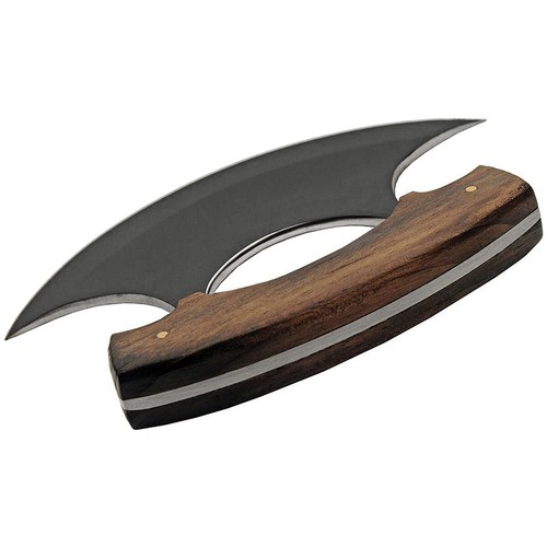 SZCO Küchenmesser, Eskimomesser, Wiegemesser, Black Ulu mit brauner Lederscheide - Bild 3 von 4
