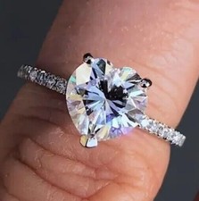 Lab-Created 2.80 Ct Heart Cut Diamond Engagement Band Ring 925 Sterling Silver