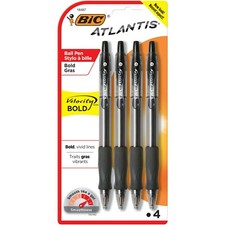 BIC Atlantis Velocity Bold Retractable Ball Pen, Bold Point, 4 Count, Black