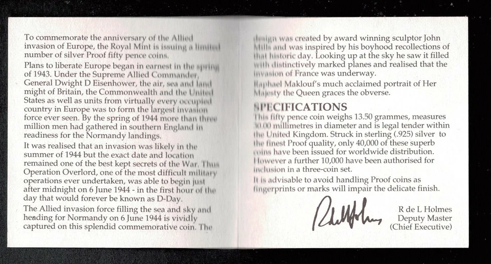 GB 1994 D DAY SILVER PROOF 50p COIN - Image 4 of 4