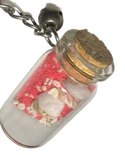 Vintage Seashells Sea Shell Ocean Sand In Bottle Good Luck Bell Charm Keychain