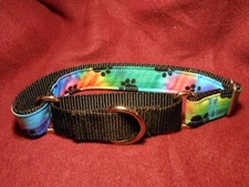 Tie Dye w/ Blk Paws 1" Adj Martingale Collar