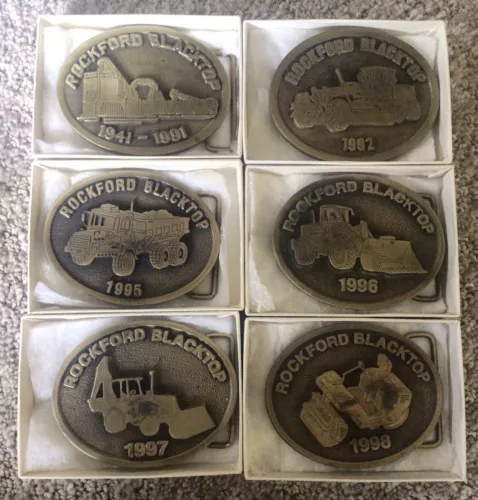 Vintage Rockford Blacktop Brass Belt Buckle Lot Of 6