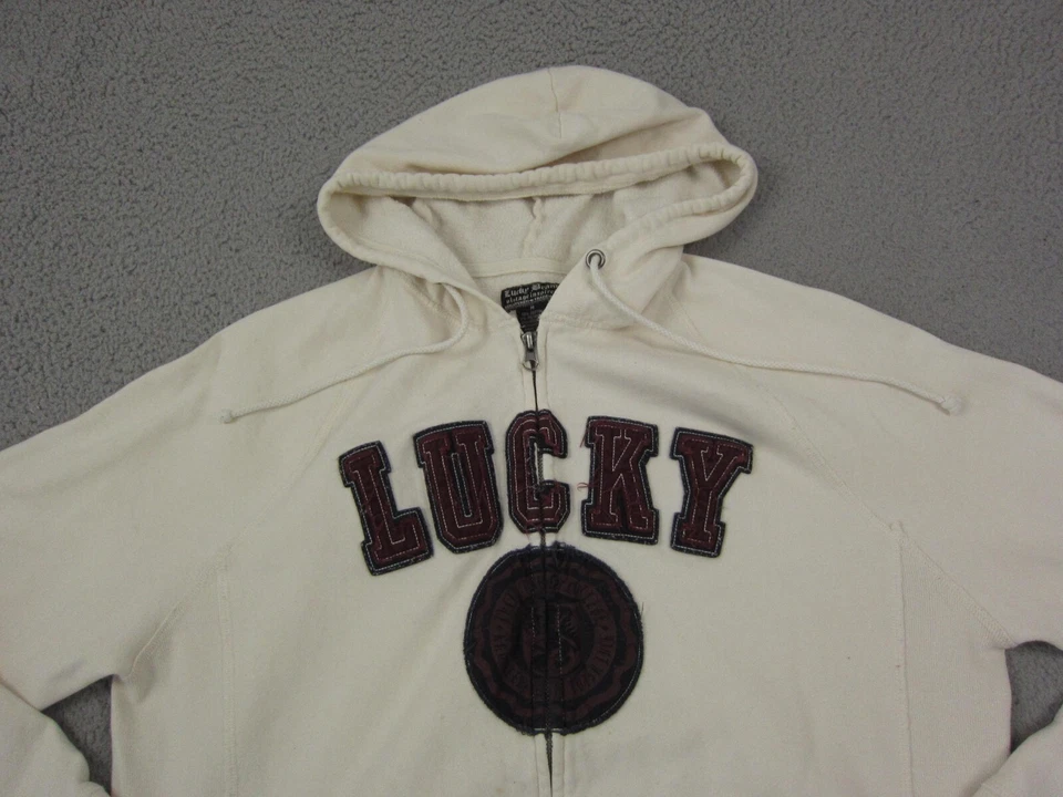Sudadera con Capucha Vintage Lucky Brand Adulto Mediana Blanca Crema Cremallera Completa Para Hombre Foto 2 de 4
