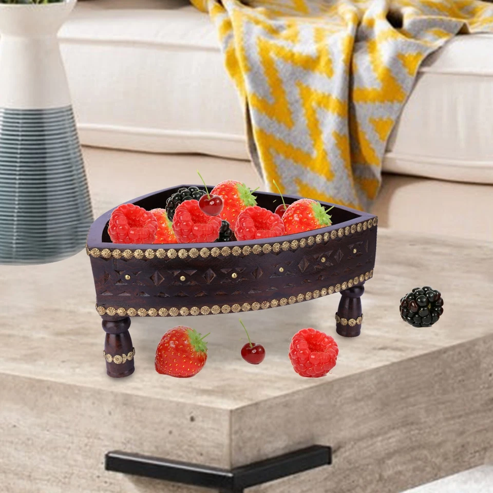 Wooden Chakki Table Hand Carved Grinder Table Brass Fitted Table Coffee Table - Image 2 of 4